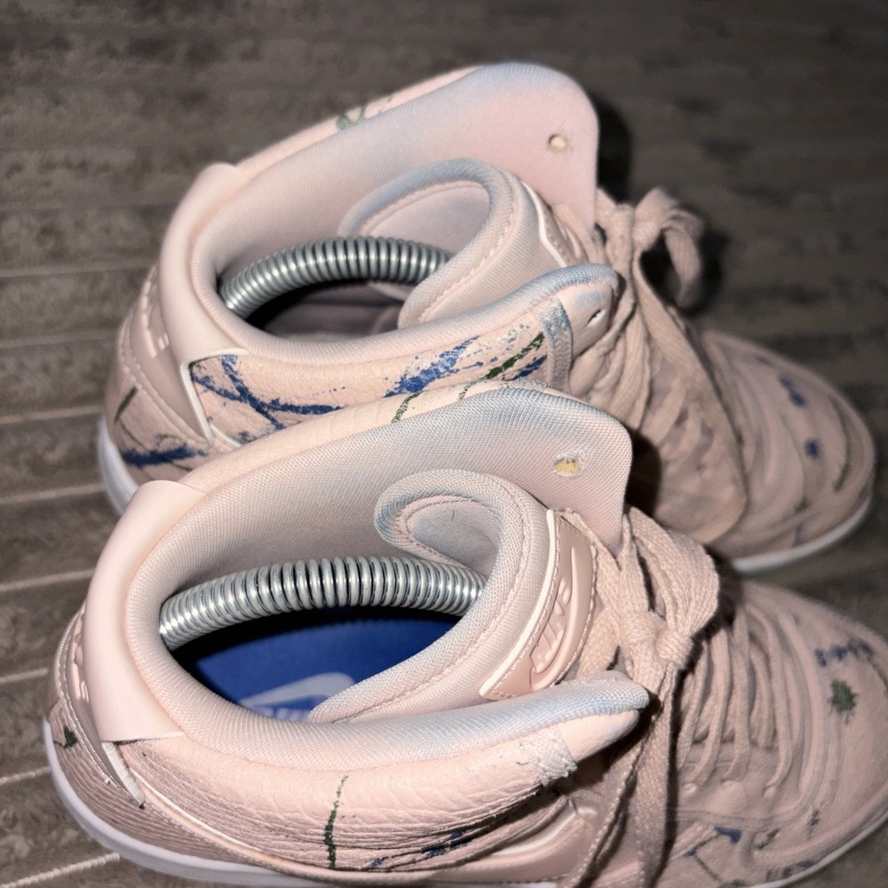 Nike Women's Pale Pink High-Top Sneakers with Blue and Green Paint Splatters - Picture 4 of 9